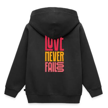 love never fails - Kinder Premium Organic Hoodie - Schwarz - Hinten - AI Model Kid Male (0cm)