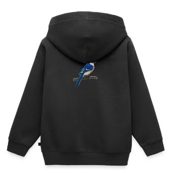 jz.birds Blue Jay Vogel Design - Sweat Premium à capuche enfant bio - noir - Dos - AI Model Kid Male (0cm)