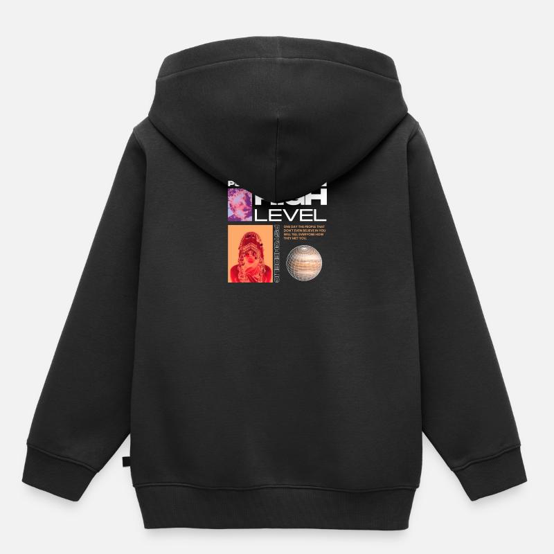 Psychédélique High Level - Sweat Premium à capuche enfant bio - noir