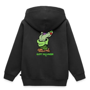 Halloween monstre Zombie Horreur Trick or Treat - Sweat Premium à capuche enfant bio - noir - Dos - AI Model Kid Male (0cm)
