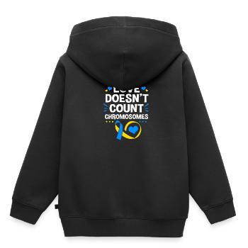 Trisomie 21 - Sweat Premium à capuche enfant bio - noir - Dos - AI Model Kid Male (0cm)