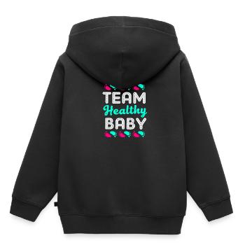 Gender Reveal - Kinder Premium Organic Hoodie - Schwarz - Hinten - AI Model Kid Male (0cm)
