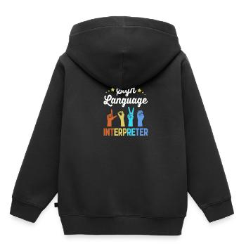 Langue des signes ASL sourd - Sweat Premium à capuche enfant bio - noir - Dos - AI Model Kid Male (0cm)