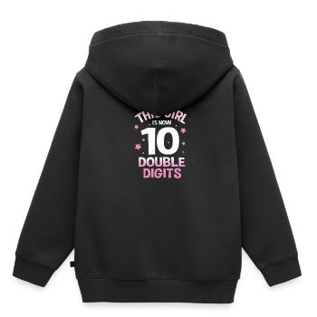 15e anniversaire Dix année de naissance Date de naissance Date de naissance - Sweat Premium à capuche enfant bio - noir - Dos - AI Model Kid Male (0cm)
