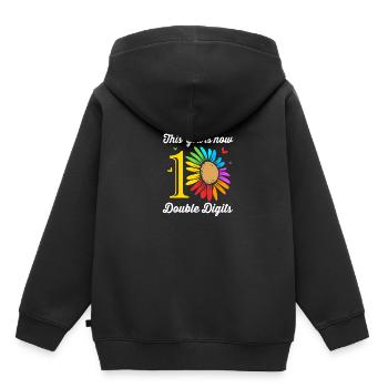 13e anniversaire Dix ans de naissance Date de naissance Date de naissance - Sweat Premium à capuche enfant bio - noir - Dos - AI Model Kid Male (0cm)
