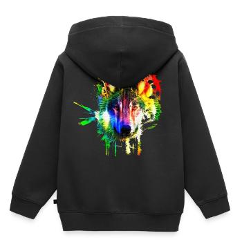 Wolf Splash Modern - Kinder Premium Organic Hoodie - Schwarz - Hinten - AI Model Kid Male (0cm)