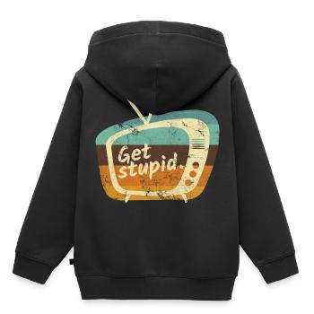 TV Télé Puissance Stupide Médias Proverbes Cadeaux - Sweat Premium à capuche enfant bio - noir - Dos - AI Model Kid Male (0cm)