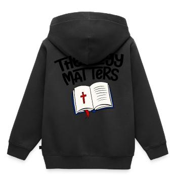 L’importance de la théologie 4 - Sweat Premium à capuche enfant bio - noir - Dos - AI Model Kid Male (0cm)