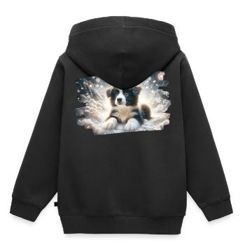 Rêve d’hiver avec chiot border colly dans la neige - Sweat Premium à capuche enfant bio - noir - Dos - AI Model Kid Male (0cm)
