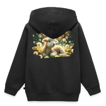 Idylle printanière de rêve avec agneaux et pissenlits - Sweat Premium à capuche enfant bio - noir - Dos - AI Model Kid Male (0cm)