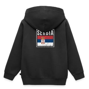 Serbie - Sweat Premium à capuche enfant bio - noir - Dos - AI Model Kid Male (0cm)