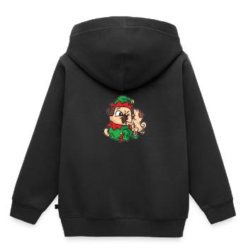 Onze carlins câlinent la robe de Noël - Sweat Premium à capuche enfant bio - noir - Dos - AI Model Kid Male (0cm)