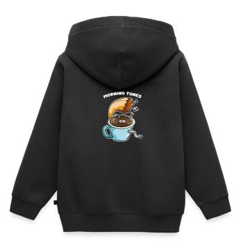 Matin Tunes Café Musique Gramophone - Sweat Premium à capuche enfant bio - noir - Dos - AI Model Kid Male (0cm)