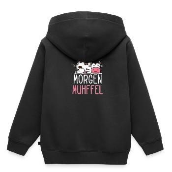 MUHffel Morgenmuffel Kuh Muh - Kinder Premium Organic Hoodie - Schwarz - Hinten - AI Model Kid Male (0cm)