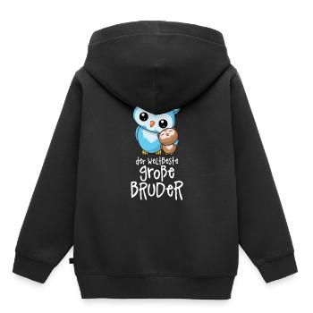 Der weltbeste große Bruder - Großer Bruder Eulen - Kinder Premium Organic Hoodie - Schwarz - Hinten - AI Model Kid Male (0cm)