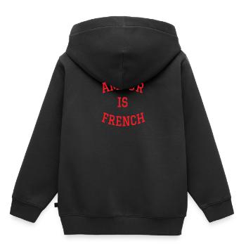 The bestseller ❤️AMOUR IS FRENCH en rouge - Sweat Premium à capuche enfant bio - noir - Dos - AI Model Kid Male (0cm)