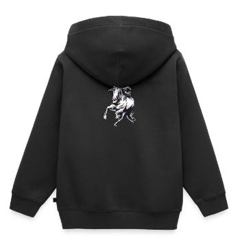 Grand cheval monte un cheval sauvage dans un style aquarelle - Sweat Premium à capuche enfant bio - noir - Dos - AI Model Kid Male (0cm)