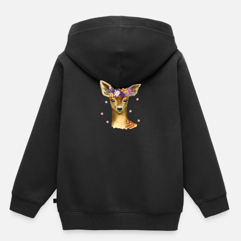 Mignon bébé cerf faon cerf avec fleurs et confettis - Sweat Premium à capuche enfant bio - noir