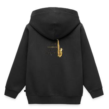 Illustration de saxophone avec inscription - Sweat Premium à capuche enfant bio - noir - Dos - AI Model Kid Male (0cm)