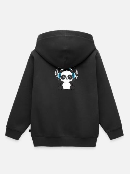 Panda mit Kopfhörer - Kinder Premium Organic Hoodie - Schwarz