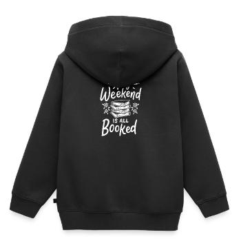 Mein Wochenende ist alles gebuchte Bücherliebhaber Bücherwurm Geschenk - Kinder Premium Organic Hoodie - Schwarz - Hinten - AI Model Kid Male (0cm)
