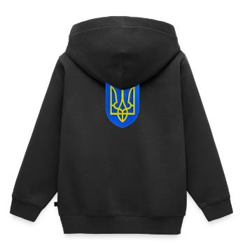 Armoiries de l’Ukraine Trident Gyrfalcon Trident Jaune Bleu - Sweat Premium à capuche enfant bio - noir - Dos - AI Model Kid Male (0cm)