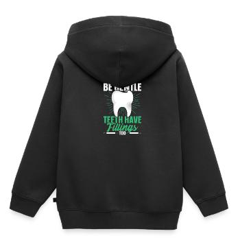 Sei sanfte Zähne haben auch Füllungen - Kinder Premium Organic Hoodie - Schwarz - Hinten - AI Model Kid Male (0cm)