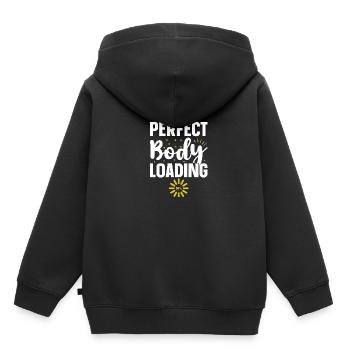 Ich trainiere nur, weil ich gerne esse - Kinder Premium Organic Hoodie - Schwarz - Hinten - AI Model Kid Male (0cm)