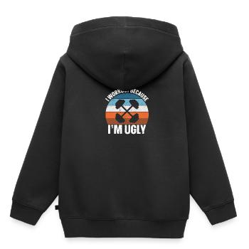 Ich trainiere, weil ich hässlich bin - Kinder Premium Organic Hoodie - Schwarz - Hinten - AI Model Kid Male (0cm)