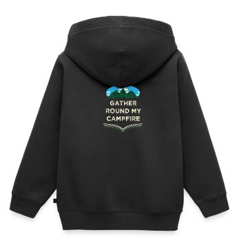 Rassemblez-vous autour de mes amis autour du feu de camp, le Buddy - Sweat Premium à capuche enfant bio - noir - Dos - AI Model Kid Male (0cm)
