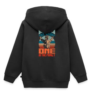 Papa Le Brave dans la famille Pompiers - Sweat Premium à capuche enfant bio - noir - Dos - AI Model Kid Male (0cm)