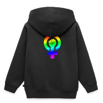 Regenbogen-feministische Faust - Kinder Premium Organic Hoodie - Schwarz - Hinten - AI Model Kid Male (0cm)