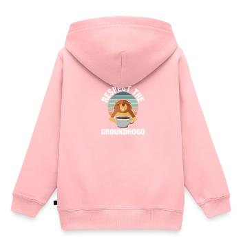 Marmotte rétro Respectez la marmotte - Sweat Premium à capuche enfant bio - rose - Dos - AI Model Kid Female (0cm)
