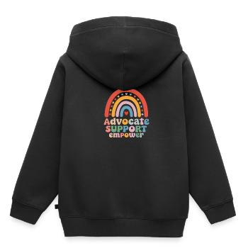 Soutenez les défenseurs de Empower - Sweat Premium à capuche enfant bio - noir - Dos - AI Model Kid Male (0cm)