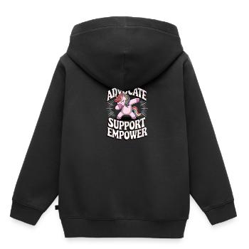 Soutenez les défenseurs de Empower - Sweat Premium à capuche enfant bio - noir - Dos - AI Model Kid Male (0cm)