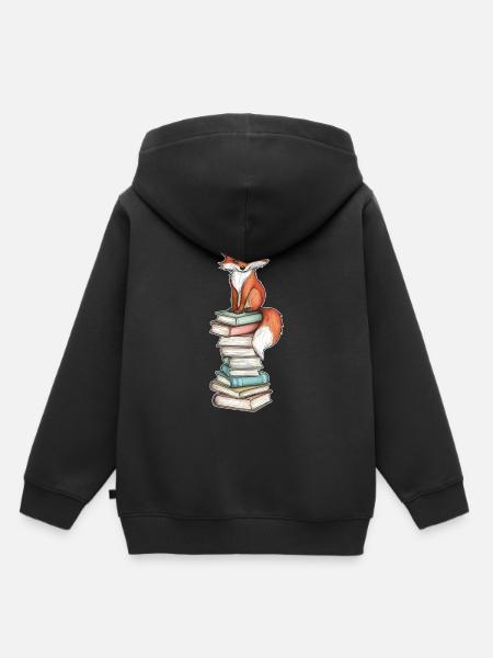 Fuchs auf Bücherstapel - Kinder Premium Organic Hoodie - Schwarz