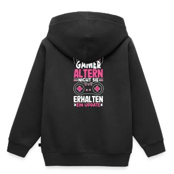 Les joueurs ne vieillissent pas, ils reçoivent une mise à jour - Sweat Premium à capuche enfant bio - noir - Dos - AI Model Kid Male (0cm)