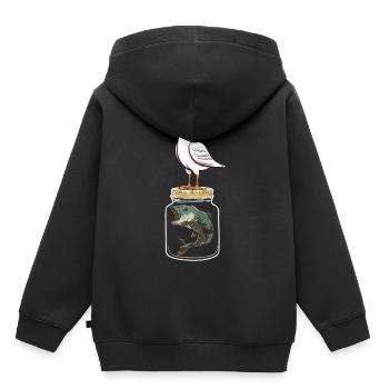 Mouette Mouettes Poisson Poisson Mouette Maritime - Sweat Premium à capuche enfant bio - noir - Dos - AI Model Kid Male (0cm)