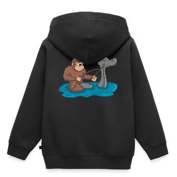 Bigfoot reitet Nessie Loch Ness Sasquatch Geschenk - Kinder Premium Organic Hoodie - Schwarz - Hinten - AI Model Kid Male (0cm)