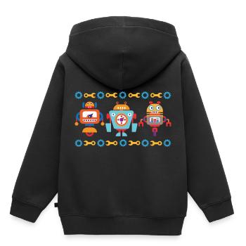 Trois petits robots - Sweat Premium à capuche enfant bio - noir - Dos - AI Model Kid Male (0cm)