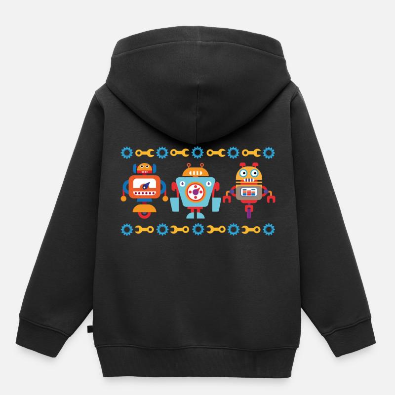 Trois petits robots - Sweat Premium à capuche enfant bio - noir