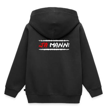JA MANN - Kinder Premium Organic Hoodie - Schwarz - Hinten - AI Model Kid Male (0cm)