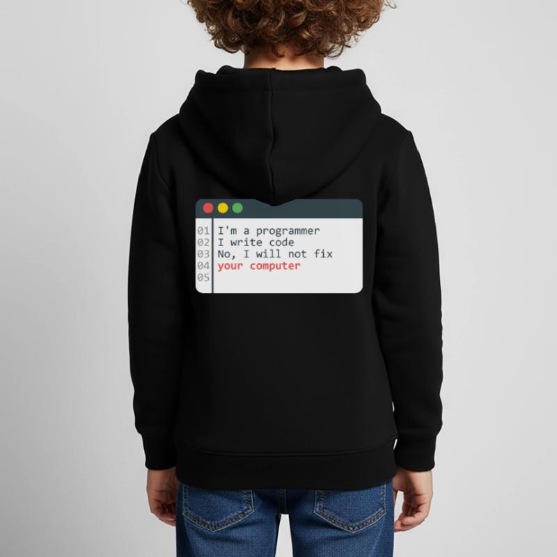 Programmeur HTML Programmation de codage de codeur informatique Sweat Premium à capuche enfant bio