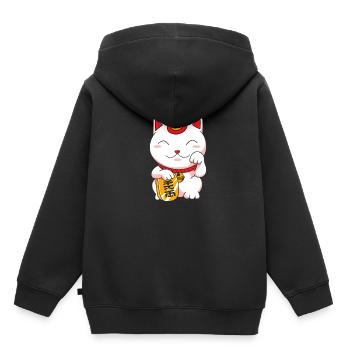 Maneki Neko Japan Glücksbringer - Kinder Premium Organic Hoodie - Schwarz - Hinten - AI Model Kid Male (0cm)