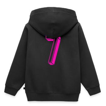 Zahl sieben - Nummer 7 pink Mädchen Trikotnummer - Kinder Premium Organic Hoodie - Schwarz - Hinten - AI Model Kid Male (0cm)