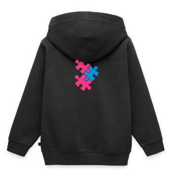 trois pièces de puzzle montage en deux couleurs - Sweat Premium à capuche enfant bio - noir - Dos - AI Model Kid Male (0cm)