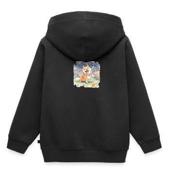 japanisch Hund Shiba Inu buntes Aquarell Fußball - Kinder Premium Organic Hoodie - Schwarz - Hinten - AI Model Kid Male (0cm)