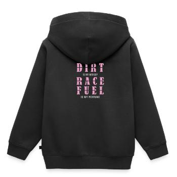 Course sur piste de terre battue - Sweat Premium à capuche enfant bio - noir - Dos - AI Model Kid Male (0cm)