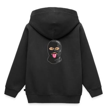 Amical Voleur Masque Langue Banque Voleur Gangster - Sweat Premium à capuche enfant bio - noir - Dos - AI Model Kid Male (0cm)