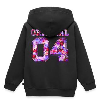 2004 Original 04 - Anniversaire Bday Présent - Sweat Premium à capuche enfant bio - noir - Dos - AI Model Kid Male (0cm)